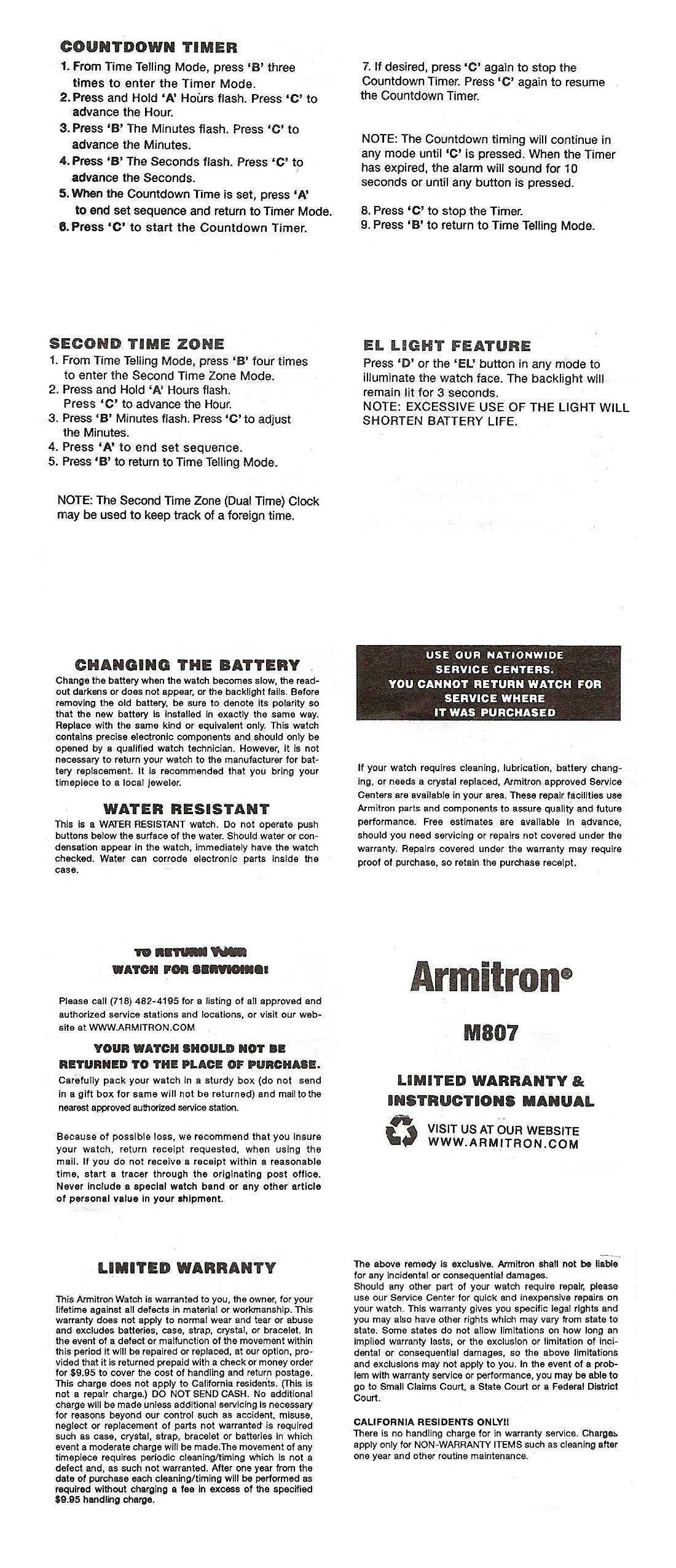 armitron pro sport instruction manual