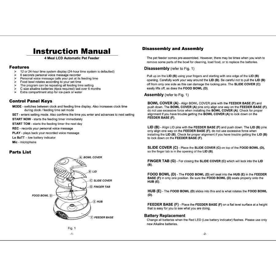 automatic pet feeder instruction manual