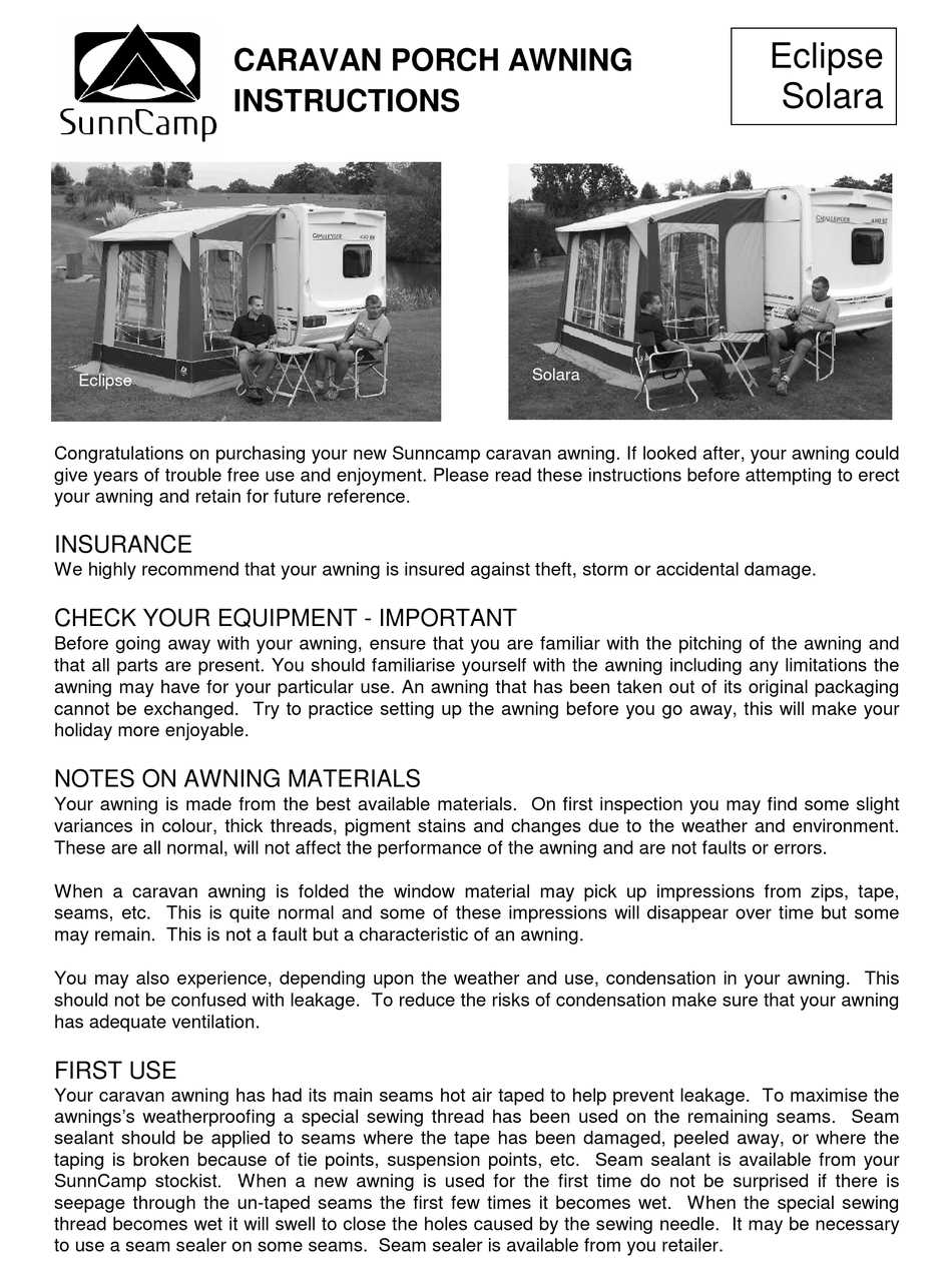 caravan awning instructions manual