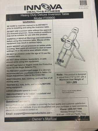 elite fitness inversion table instruction manual