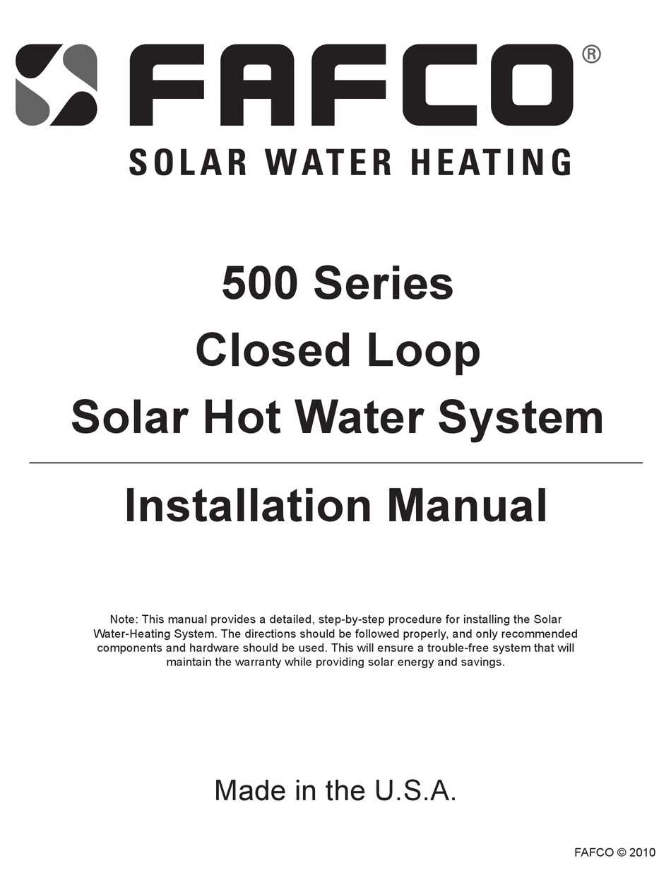 fafco solar water heater instruction manual