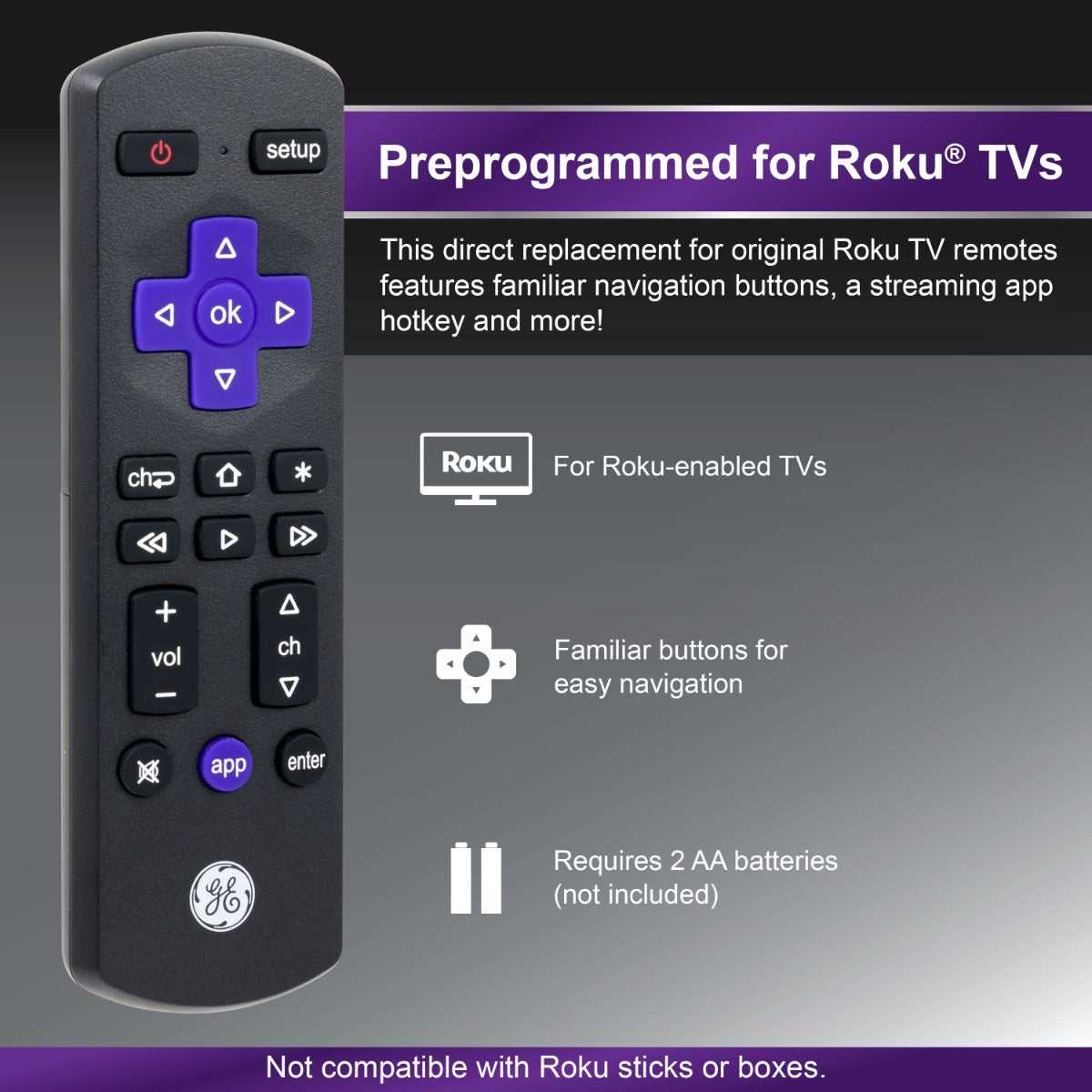 ge roku tv replacement remote 66814 instruction manual