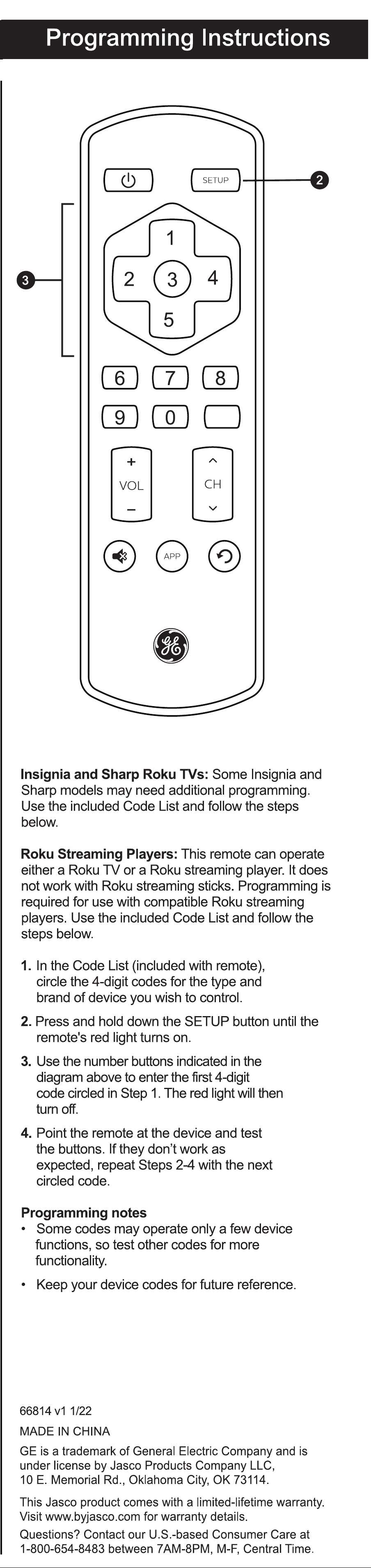 ge roku tv replacement remote 66814 instruction manual