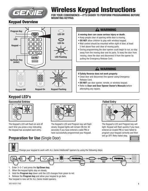 genie keypad instruction manual