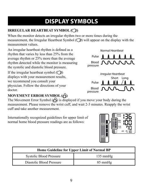 instruction manual omron blood pressure monitor symbols