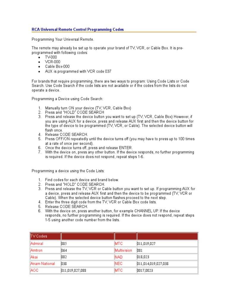 instruction manual rca universal remote codes