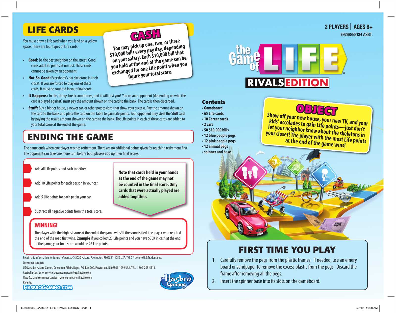 instruction manual the game of life rules