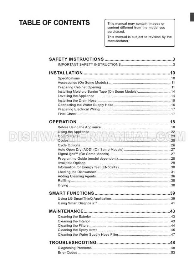 lg dishwasher instruction manual