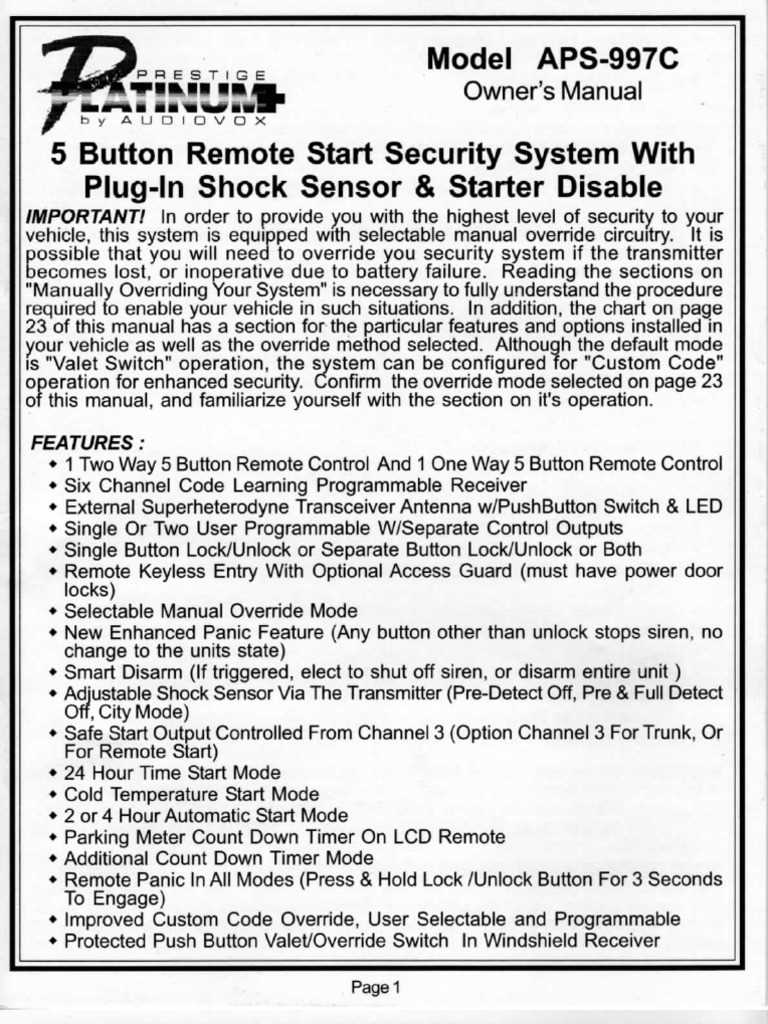 prestige car alarm manual instructions