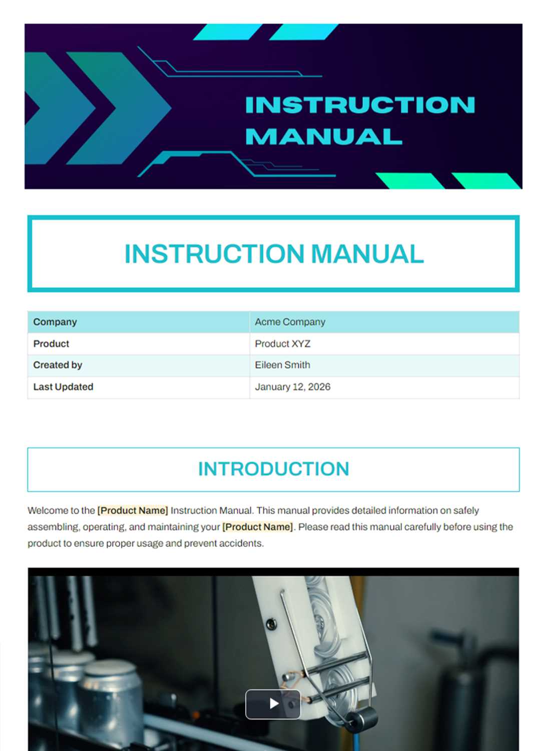 product instruction manual template