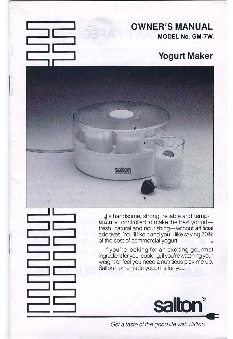 salton yogurt maker instruction manual