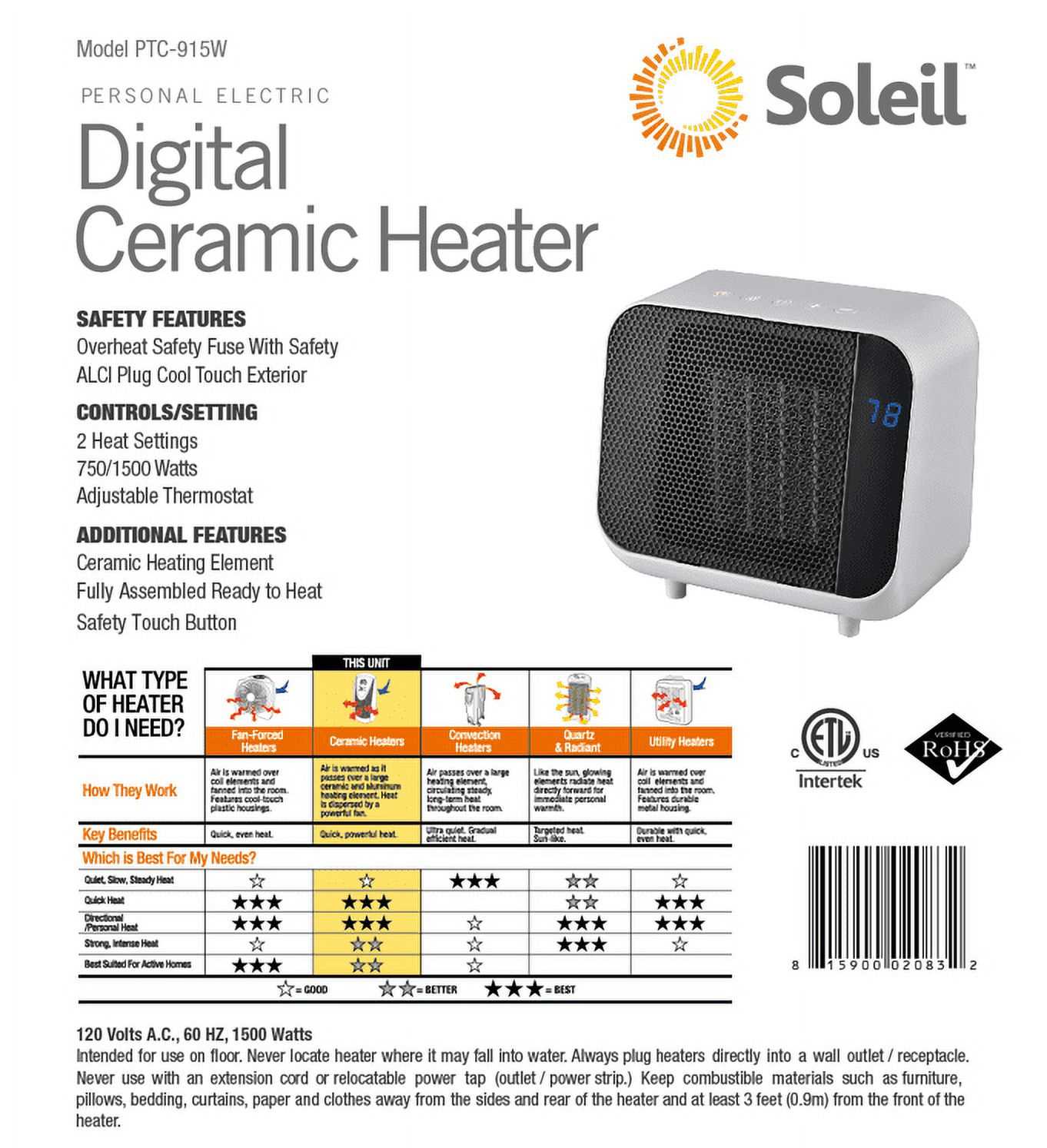 soleil heater instruction manual