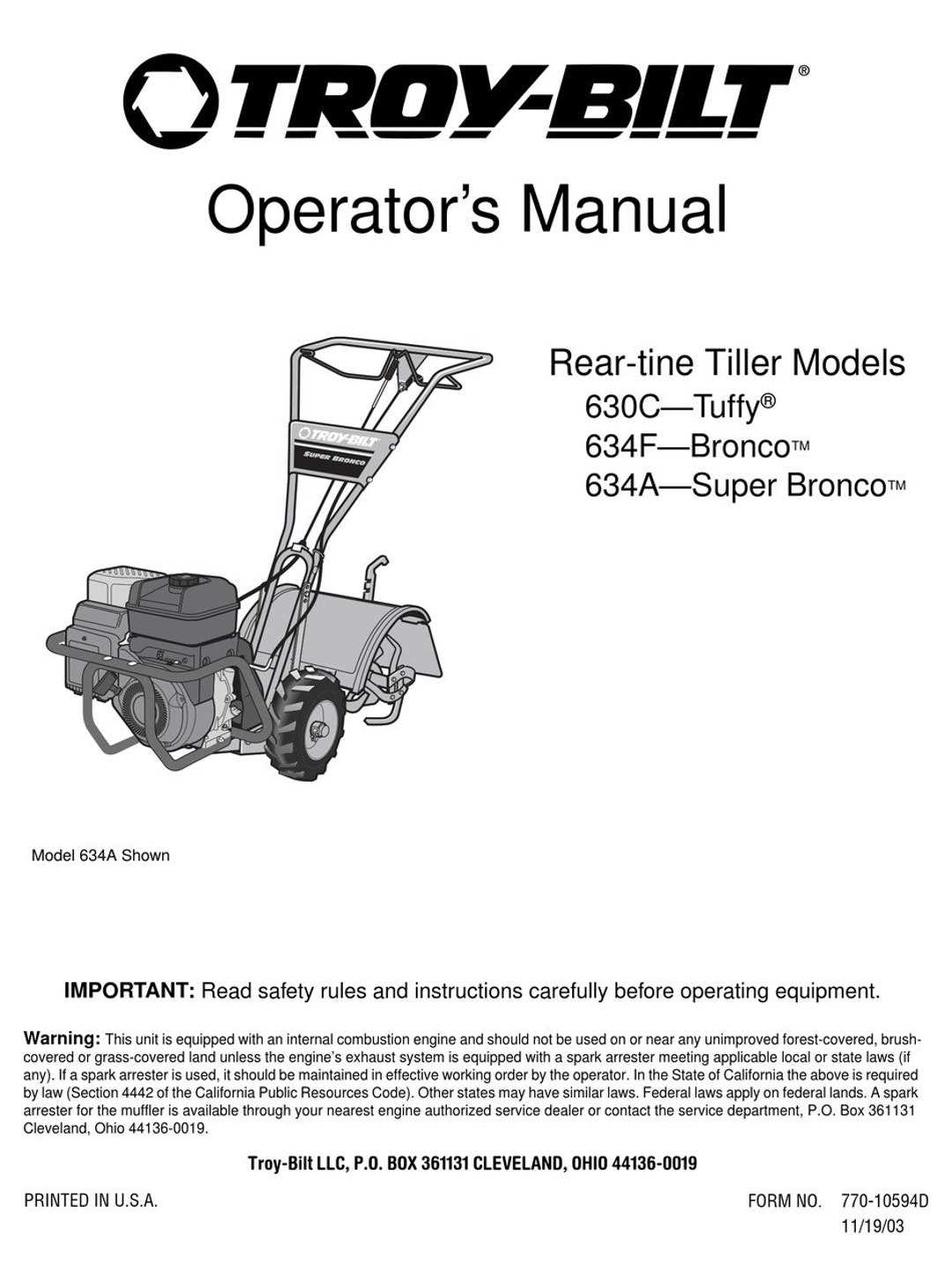 troy bilt instruction manual