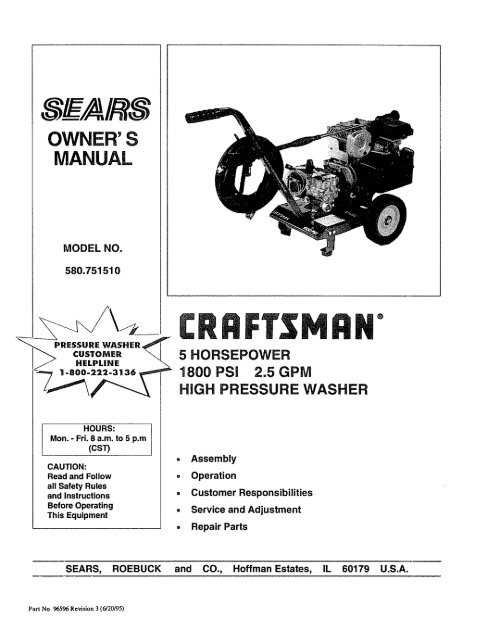 craftsman pressure washer instruction manual