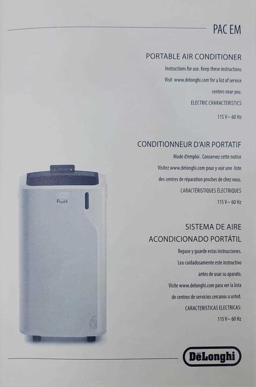 delonghi portable air conditioner instruction manual