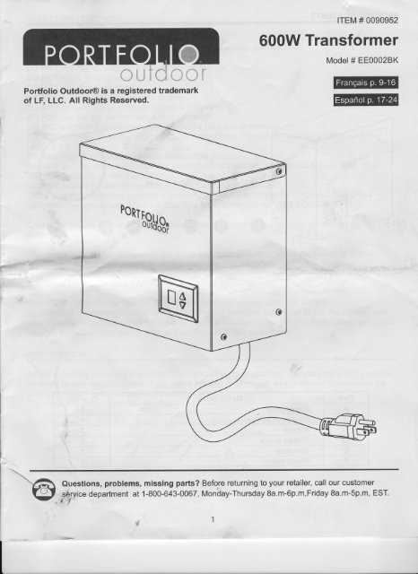 portfolio 300 watt transformer instruction manual