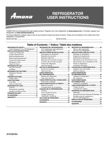 amana refrigerator instruction manual