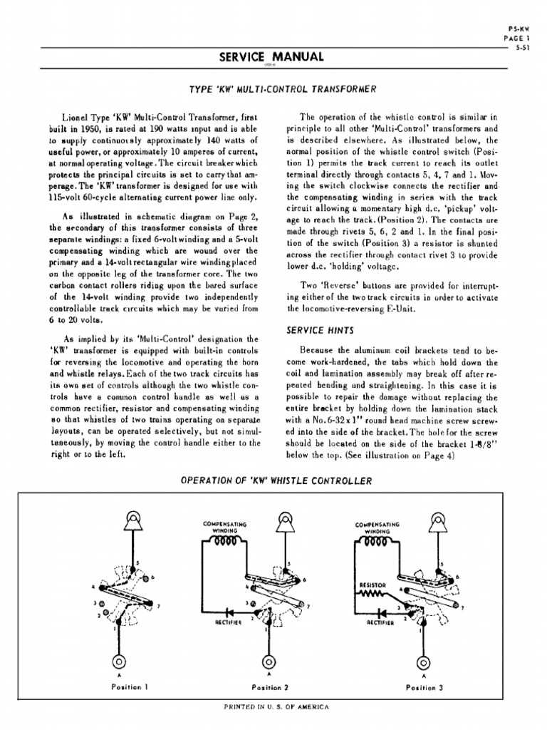 lionel kw transformer instruction manual