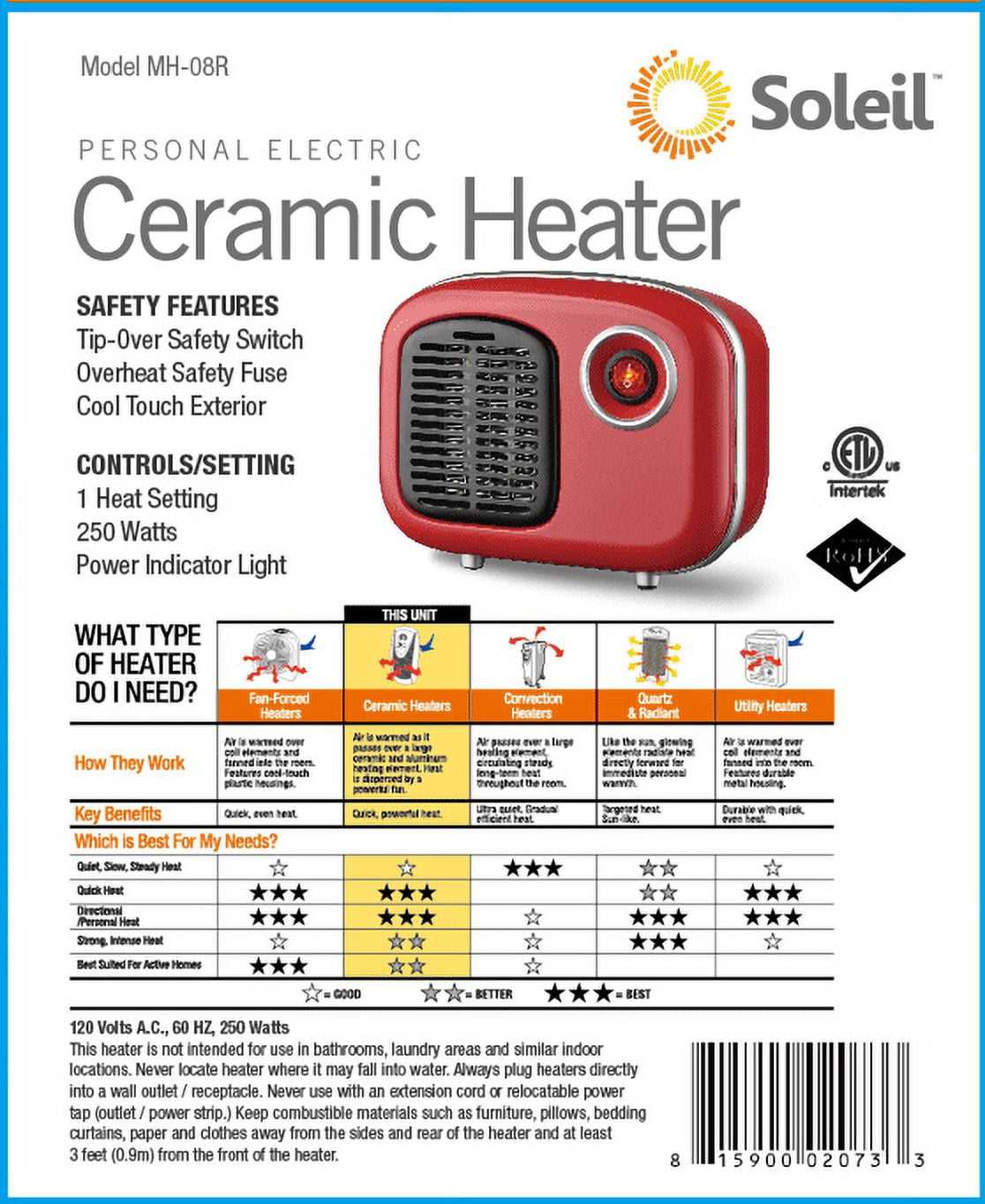 soleil heater instruction manual