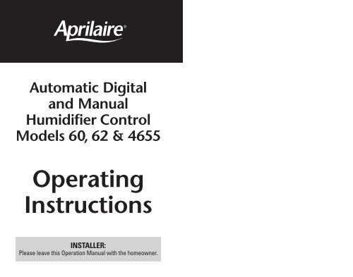 aprilaire 4655 manual humidistat instructions