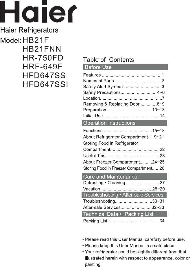 haier fridge freezer instruction manual