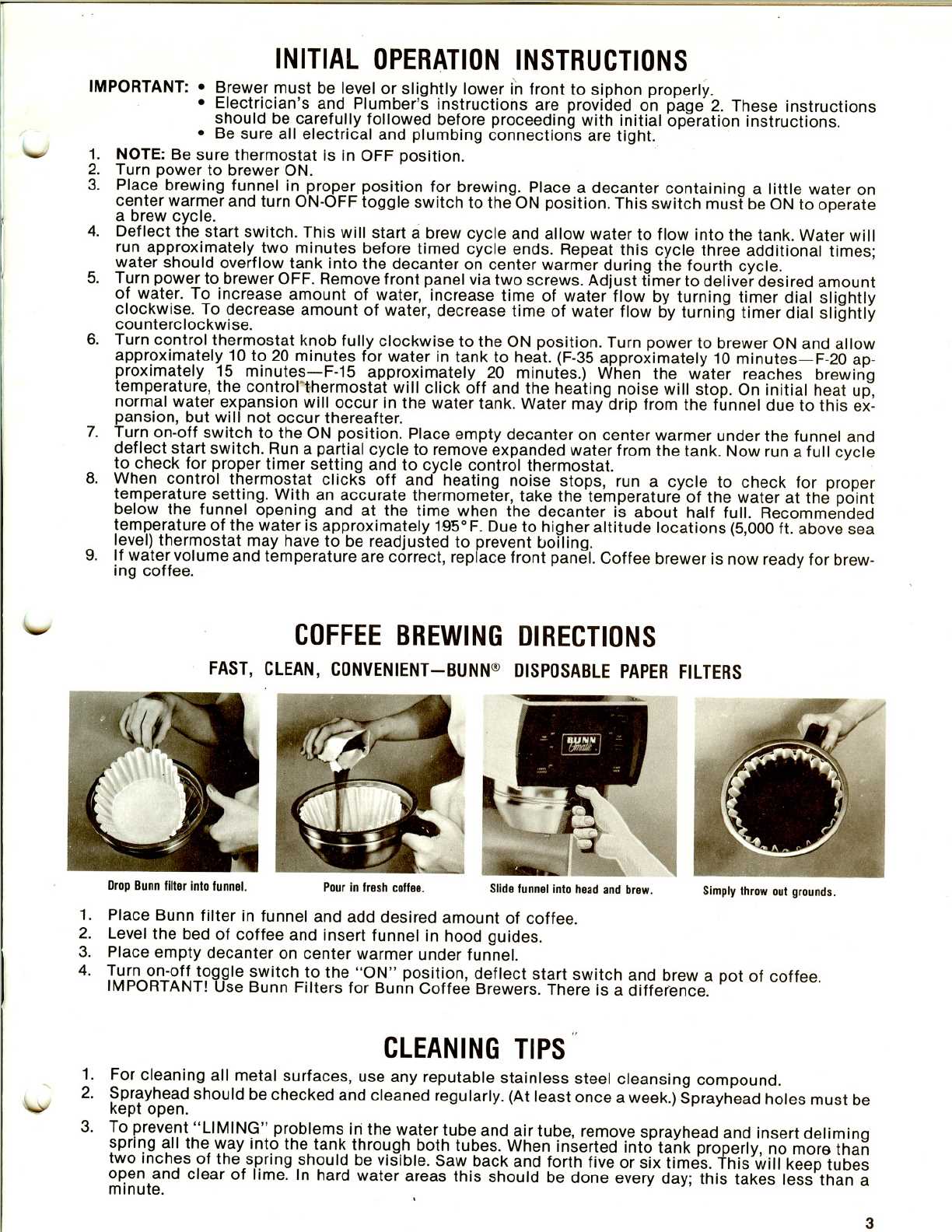 instruction manual for bunn coffee makers