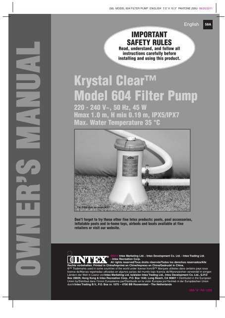 intex swimming pool instruction manual