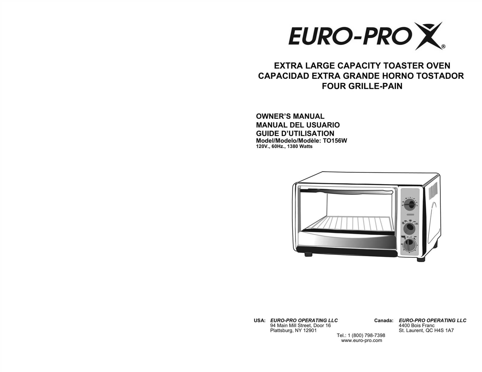 euro pro x toaster oven instruction manual