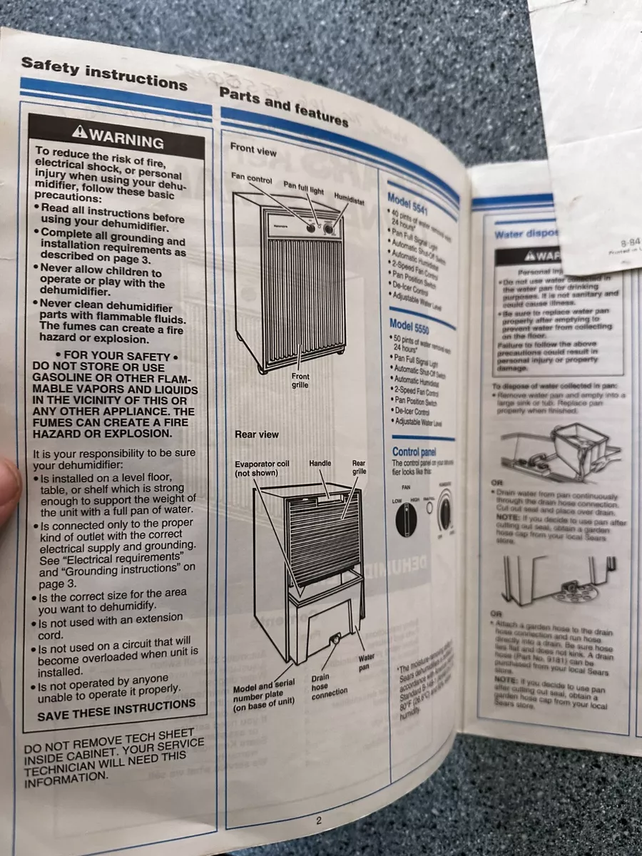 kenmore 50 pint dehumidifier instruction manual