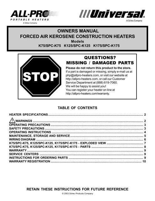 kerosene heater instruction manual