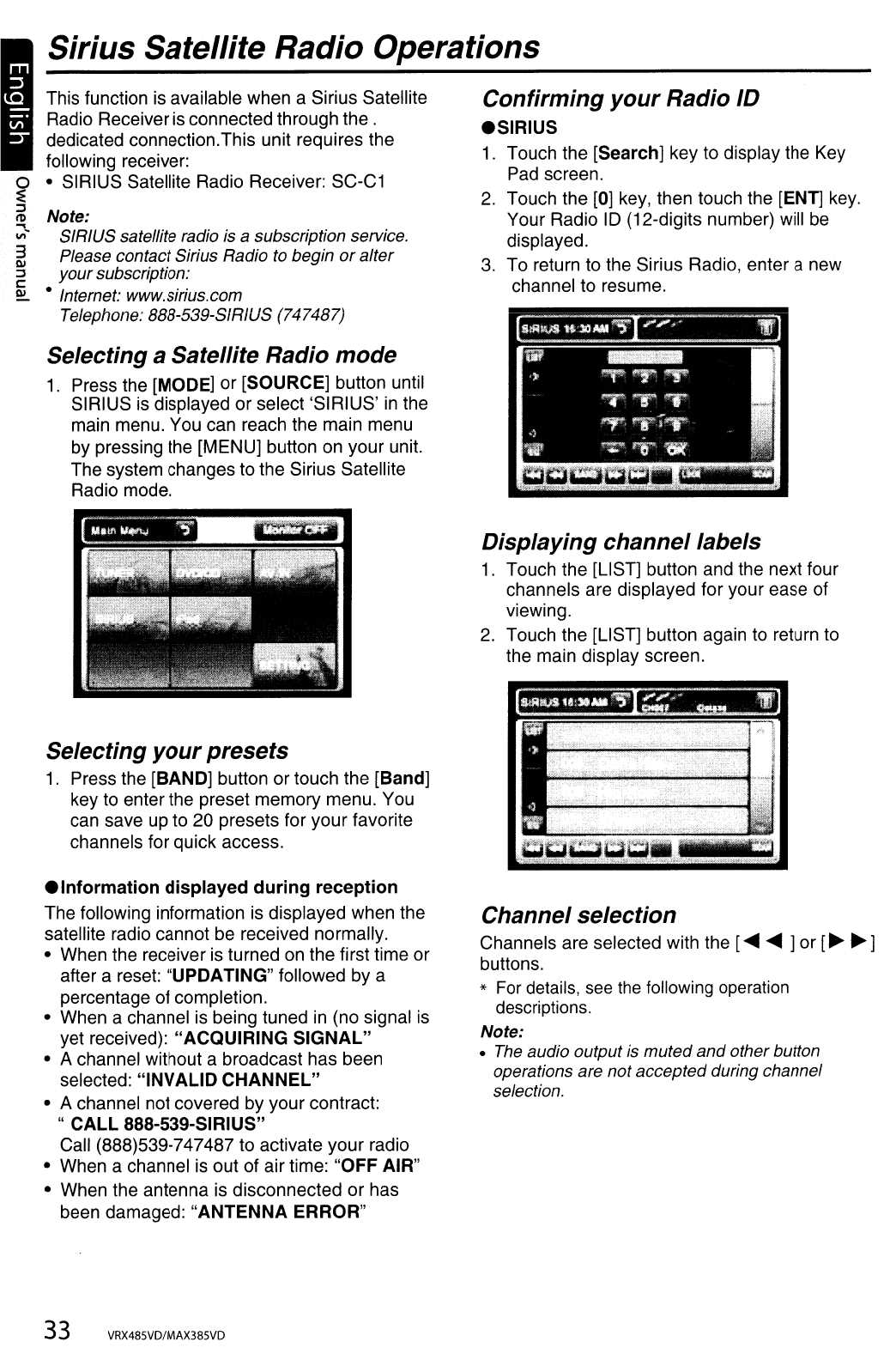 sirius radio instruction manual