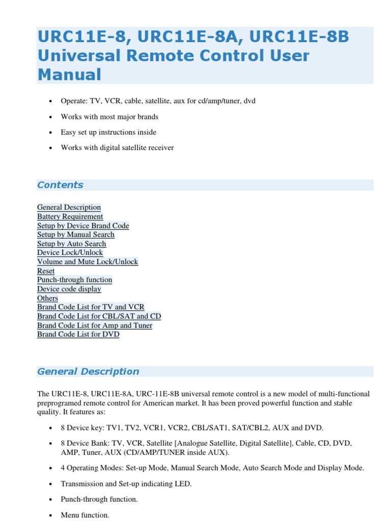 universal remote instruction manual codes