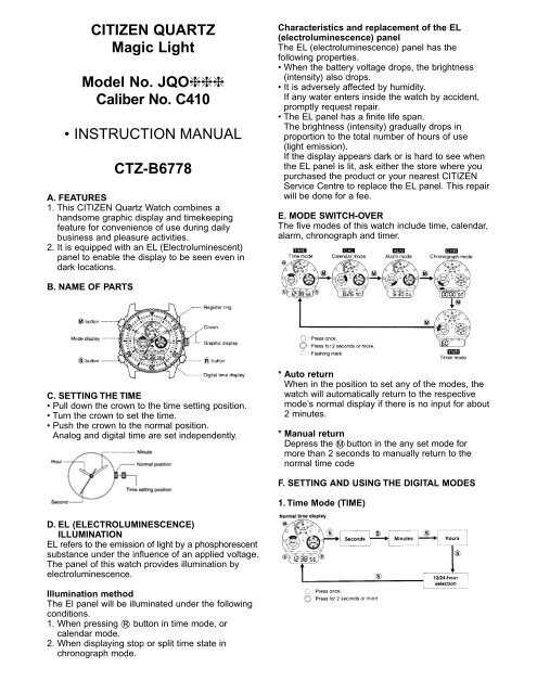 instruction manual for citizen watch