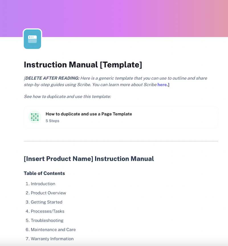 product instruction manual template