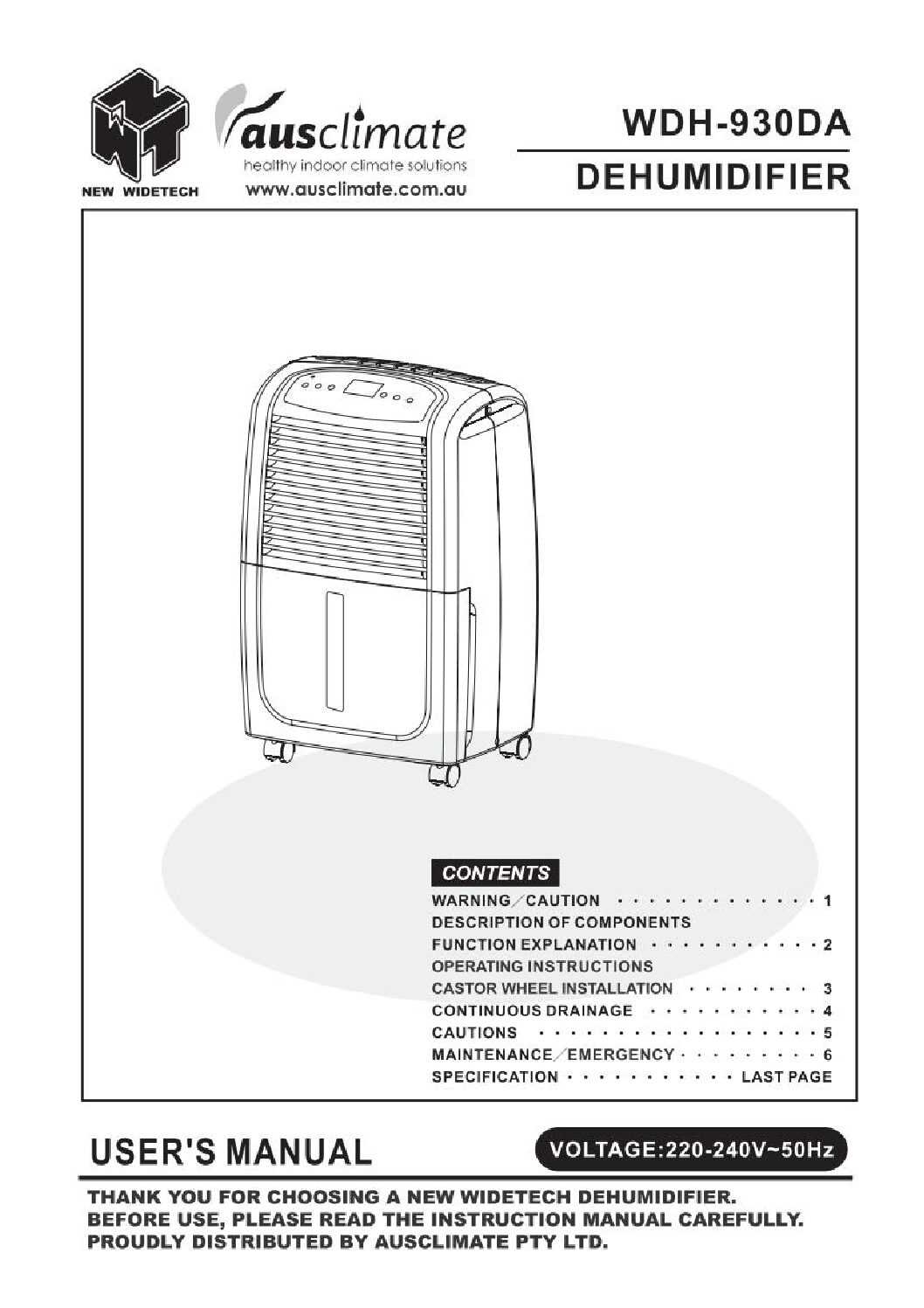 westpointe dehumidifier instruction manual