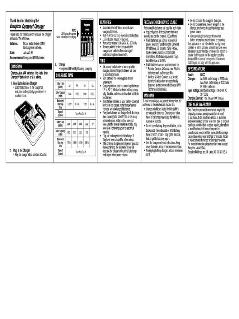 user manual energizer battery charger instructions