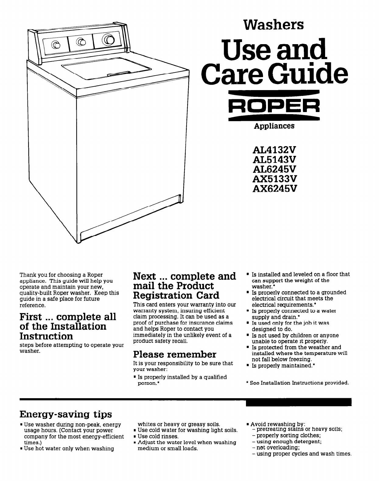 instruction manual for whirlpool washing machine