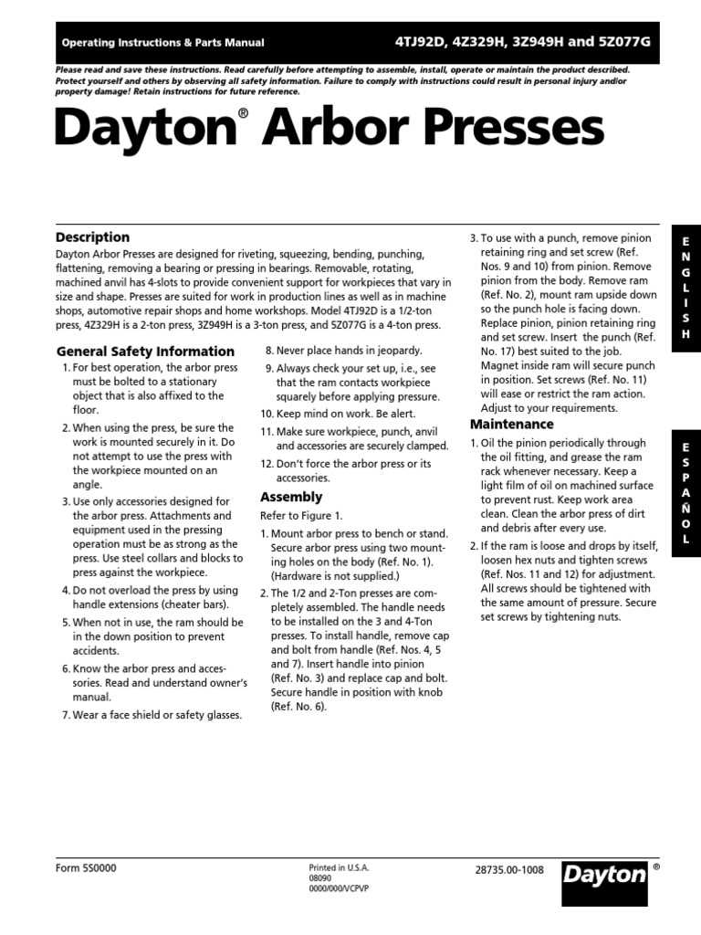 dayton operating instructions and parts manual