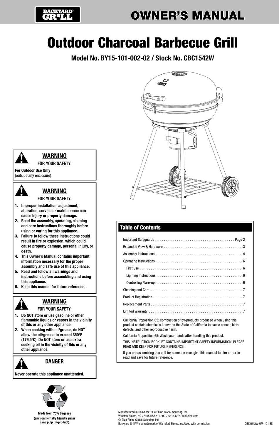 backyard grill instruction manual