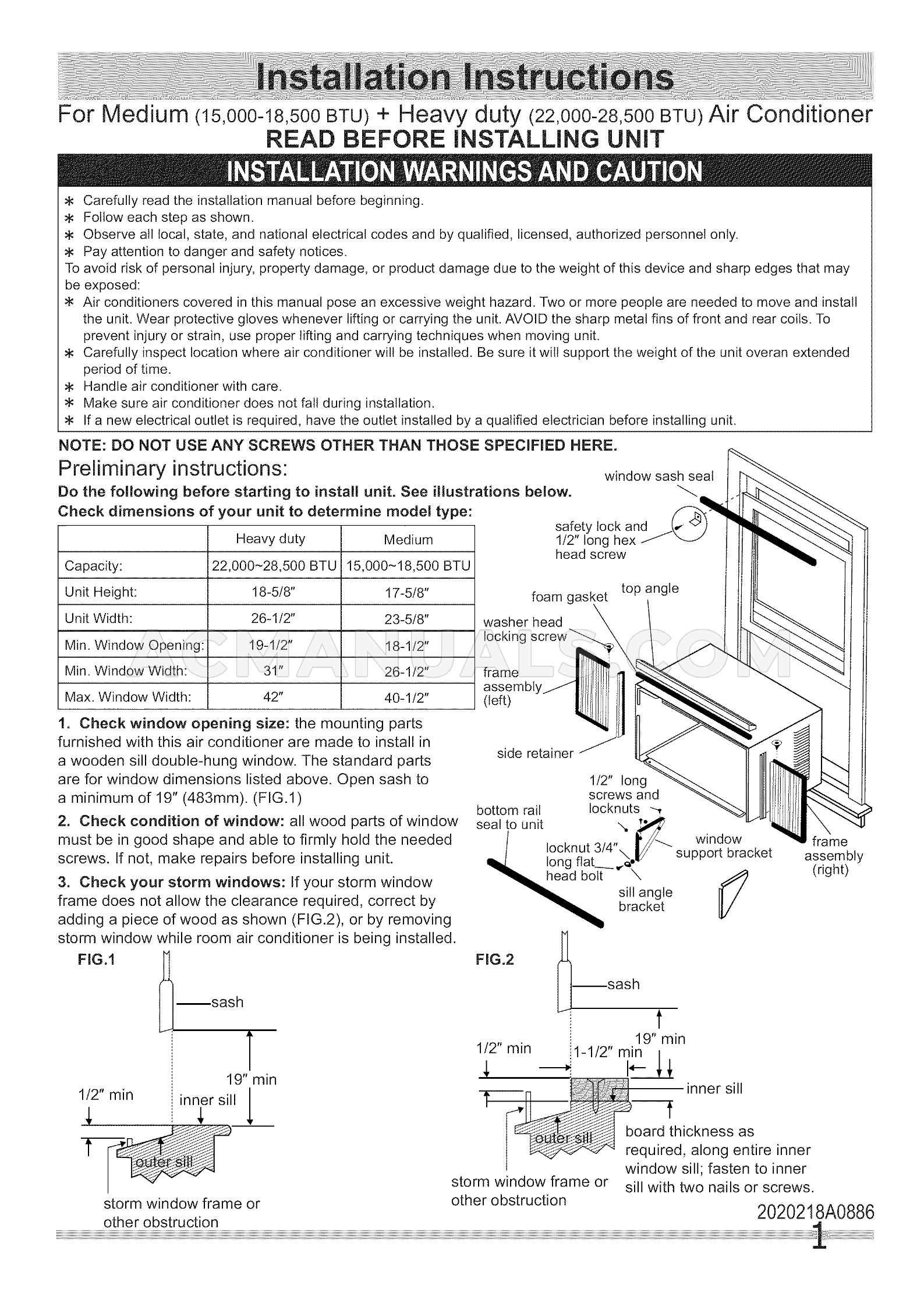 frigidaire air conditioner instruction manual