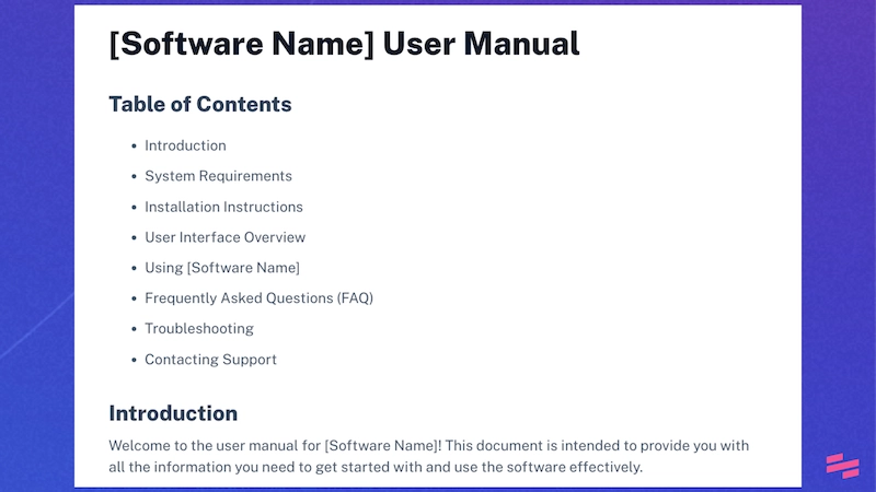 sample instruction manual layout format