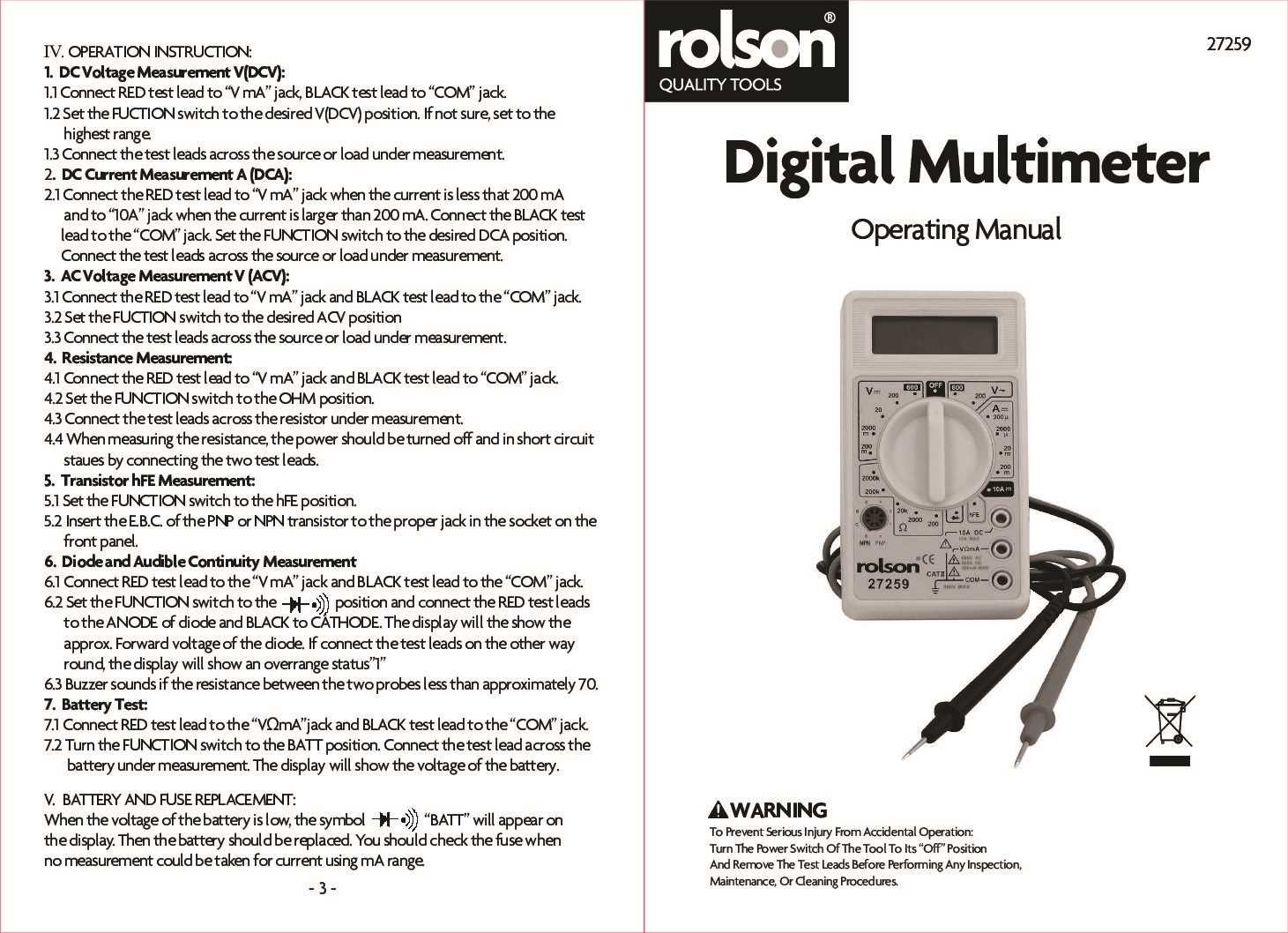 digital multimeter instruction manual