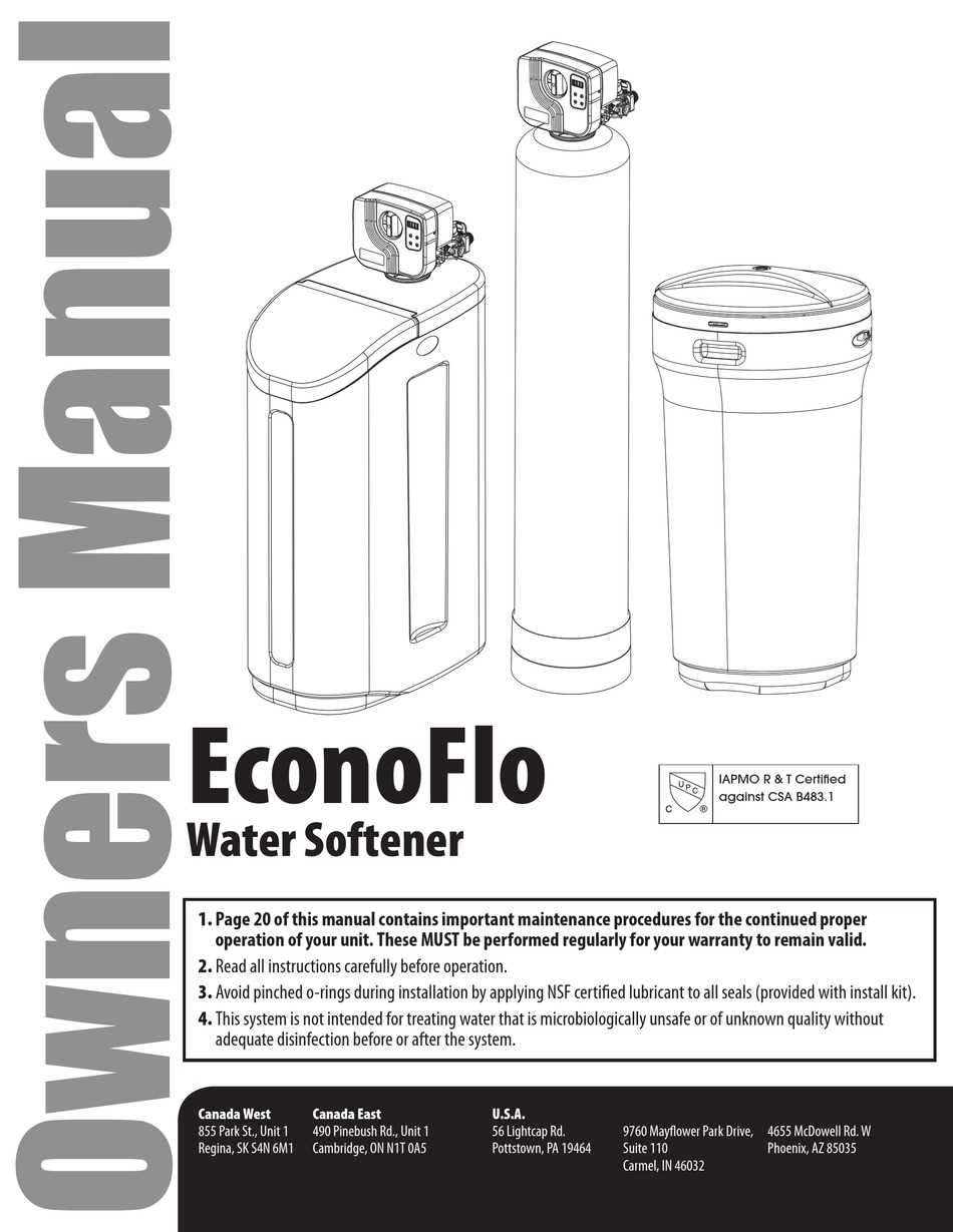 water softener instructions manual