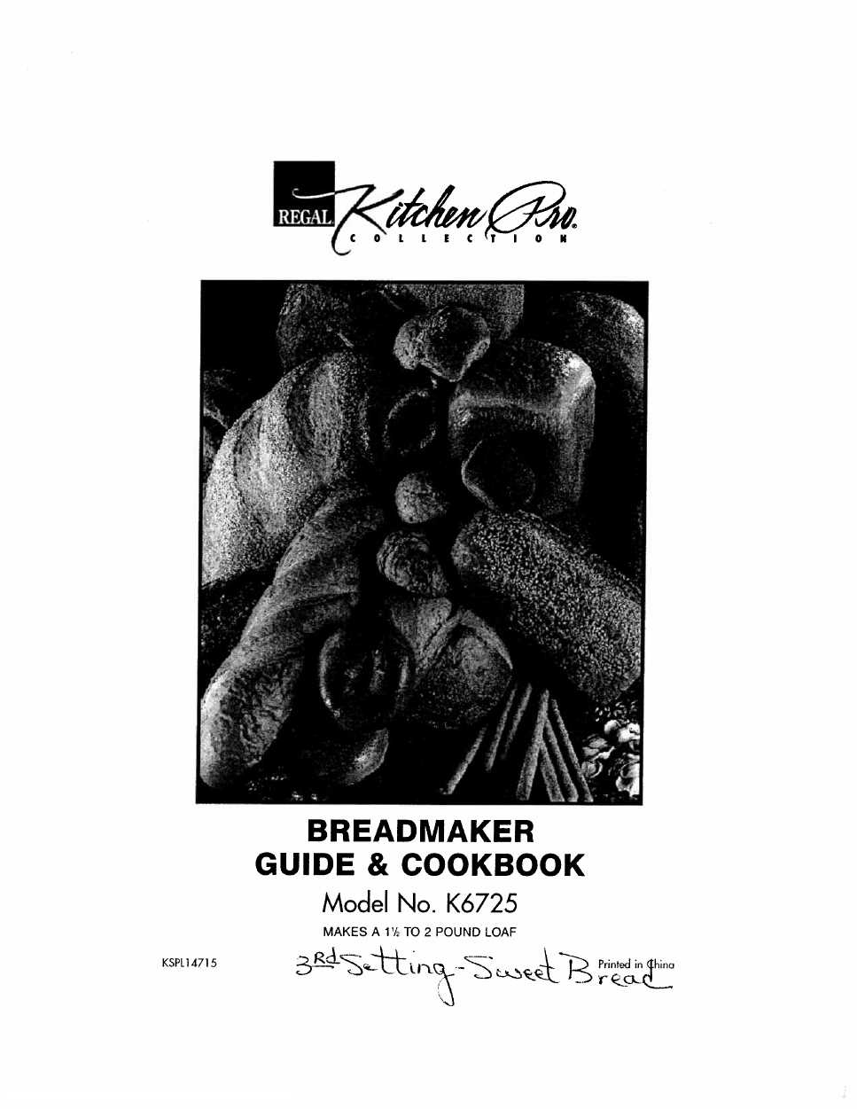 regal kitchen pro breadmaker instruction manual