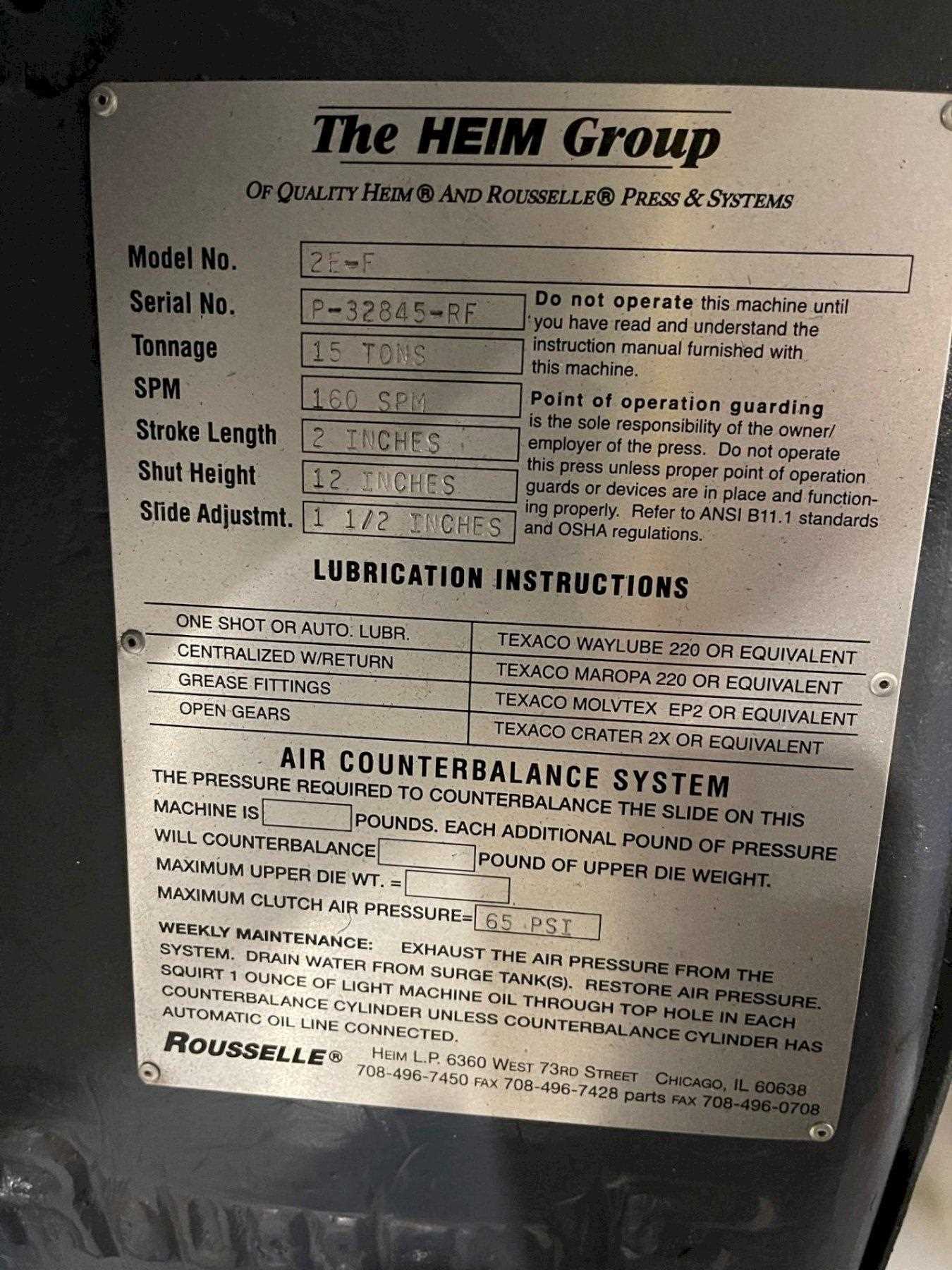 rousselle punch press instructions & parts manual