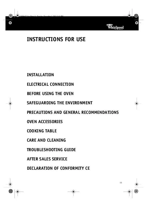 whirlpool oven instruction manual