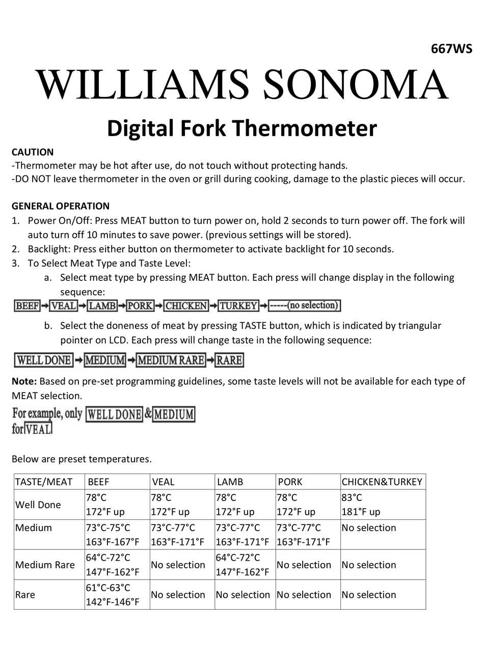 williams sonoma remote thermometer instruction manual